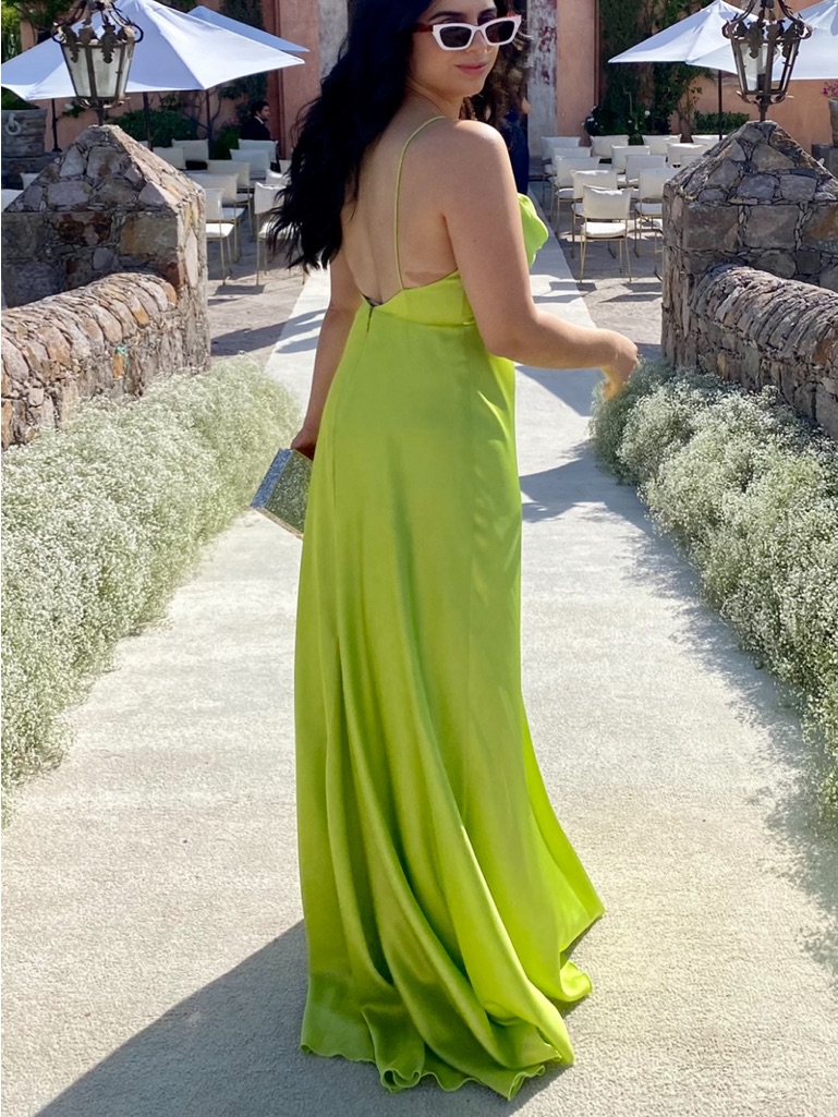 Fame And Partners Neon Lime Satin Maxi Slip Dress